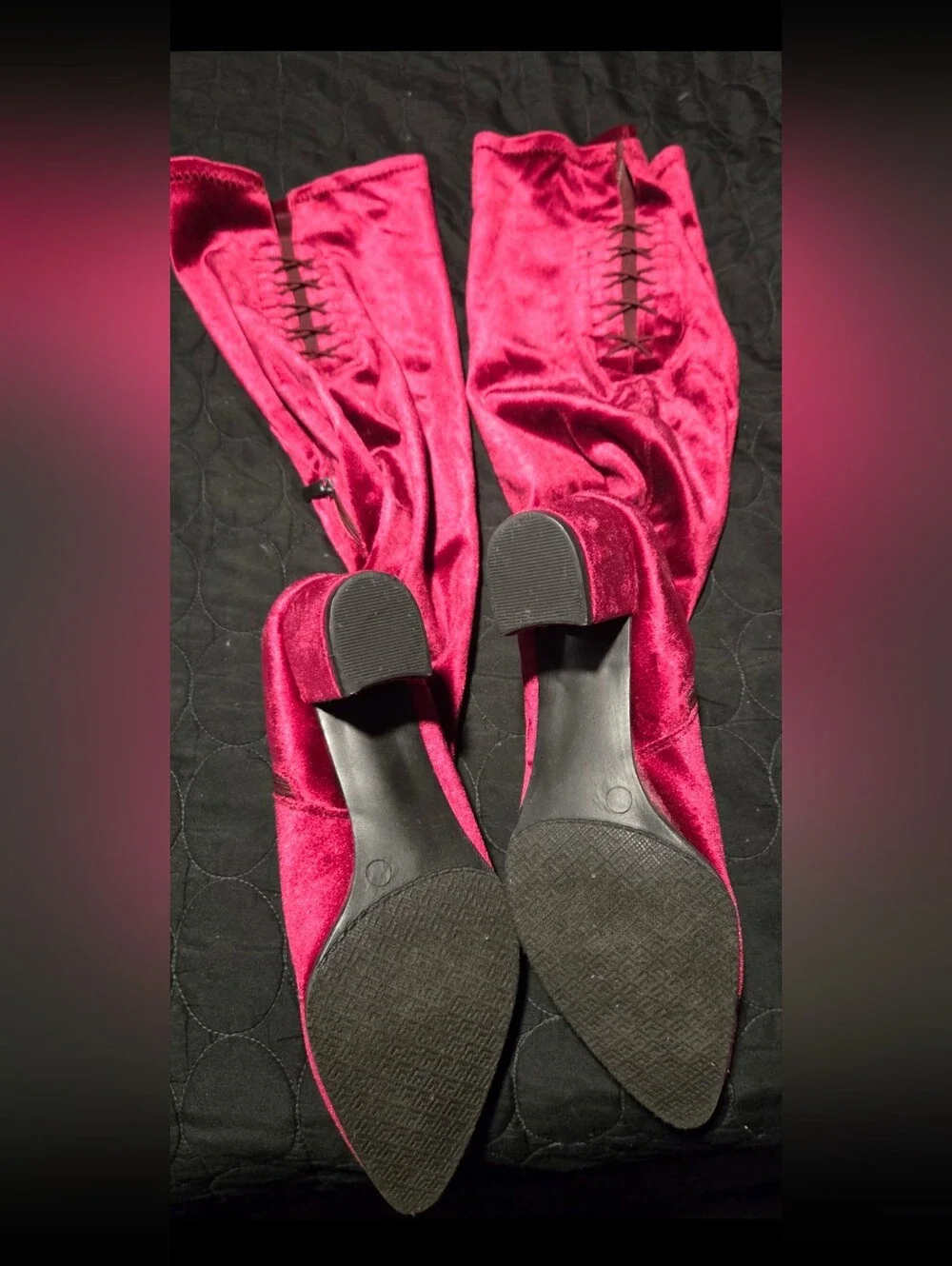 Womens Velvet Knee-High Boots - Pink